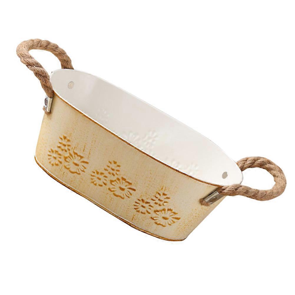 Rustic Iron Flowerpot Decoration Designed For Homeowners And Office Workers 21x9.5cm In Khaki Color 1Pc