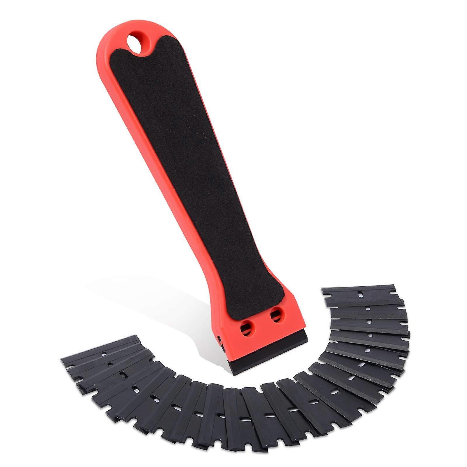 20Blade Plastic Scraper with Long Handle, Adhesive Residue Remover, Label and Sticker Removal Tool (Black)