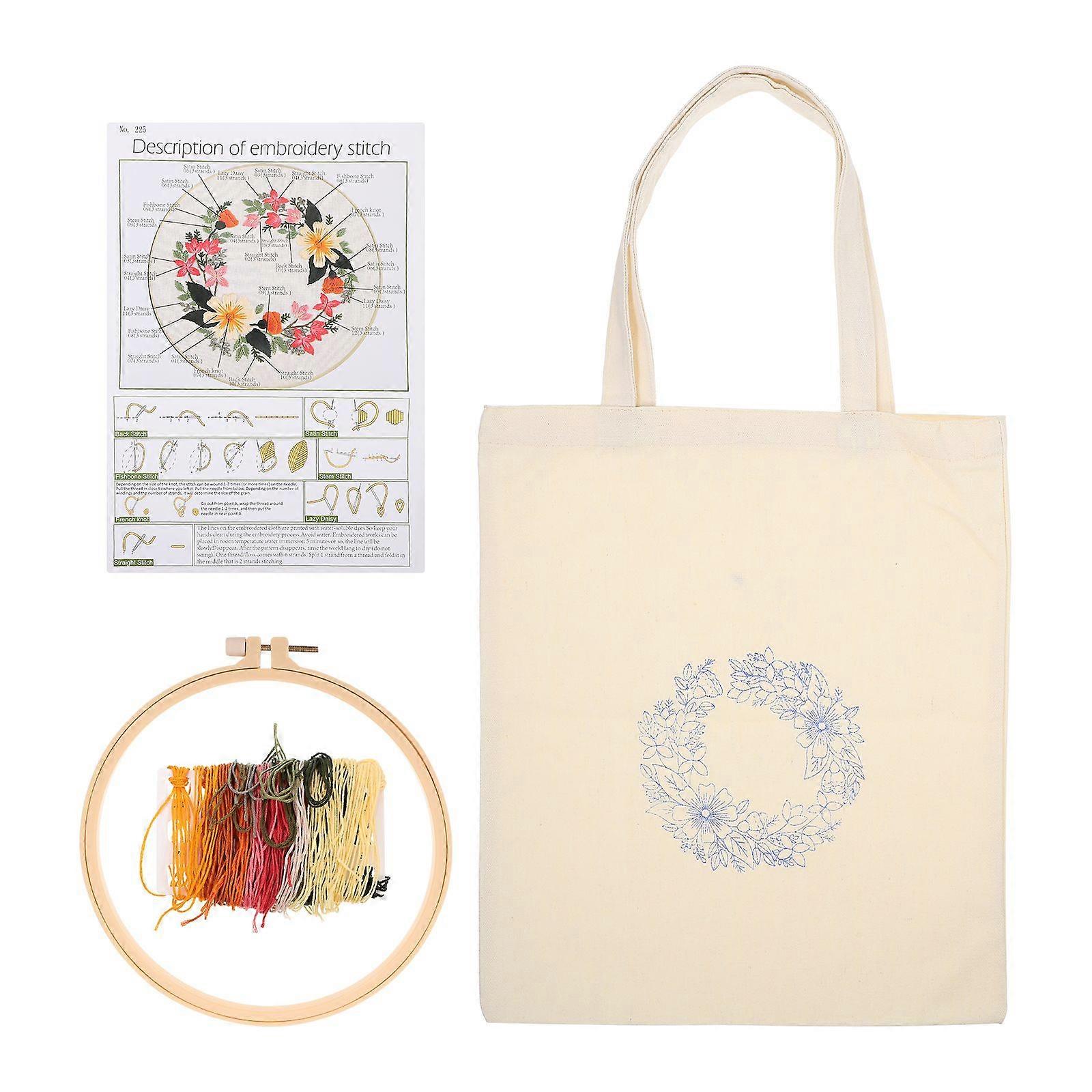 1 Set of Cross Stitch Canvas Bag Embroidery Kit DIY Canvas Tote Bag Cross Stitch Kit