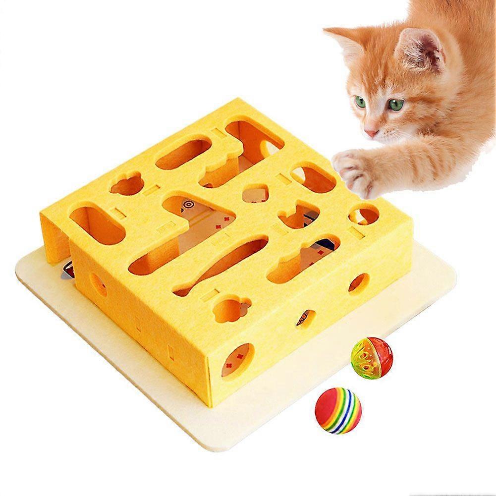 Cat Puzzle Toy for Indoor Cats Interactive Maze Game Box with Bells Rainbow Balls Training Pet Supply for All Cats