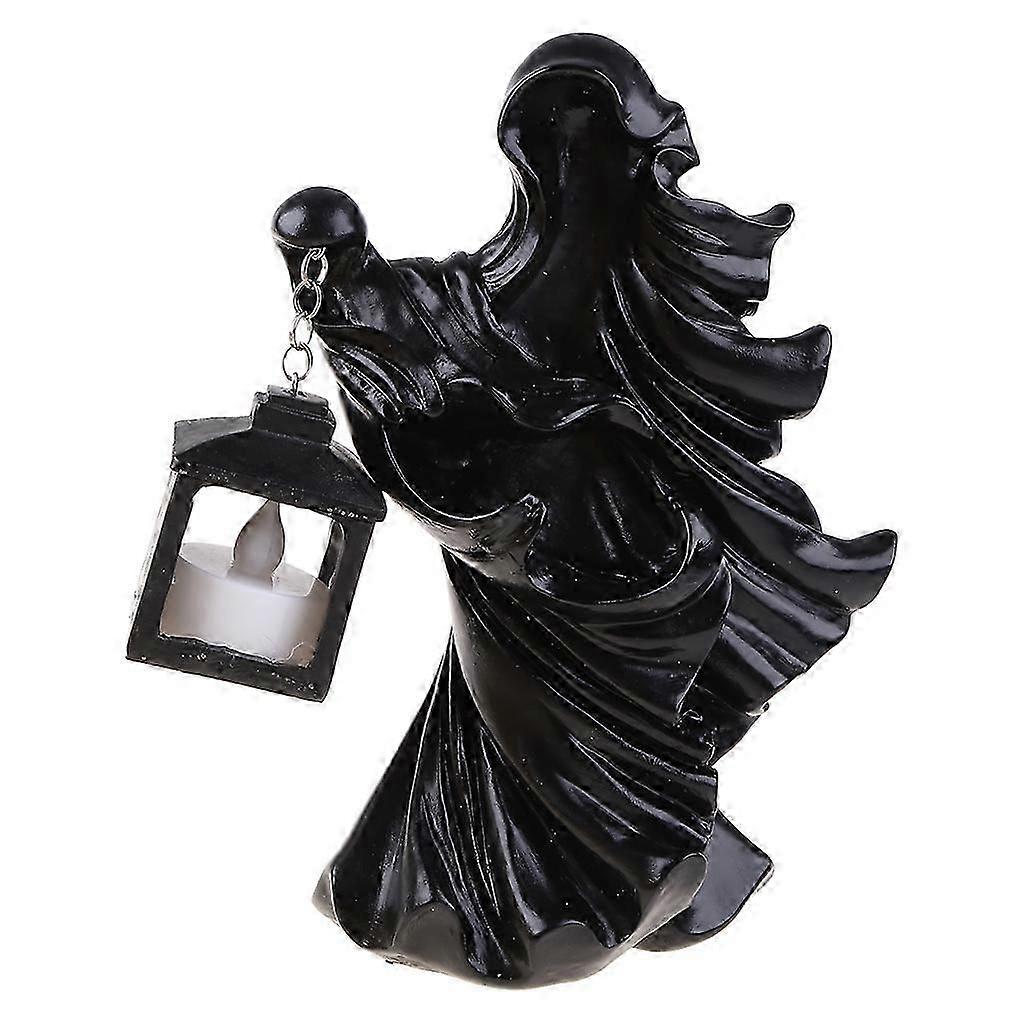 Halloween Hell Messenger with Lantern Resin Statue Ornament Realistic Scary Witch Ghost Sculpture Figurines Lamp Home Garden Decoration
