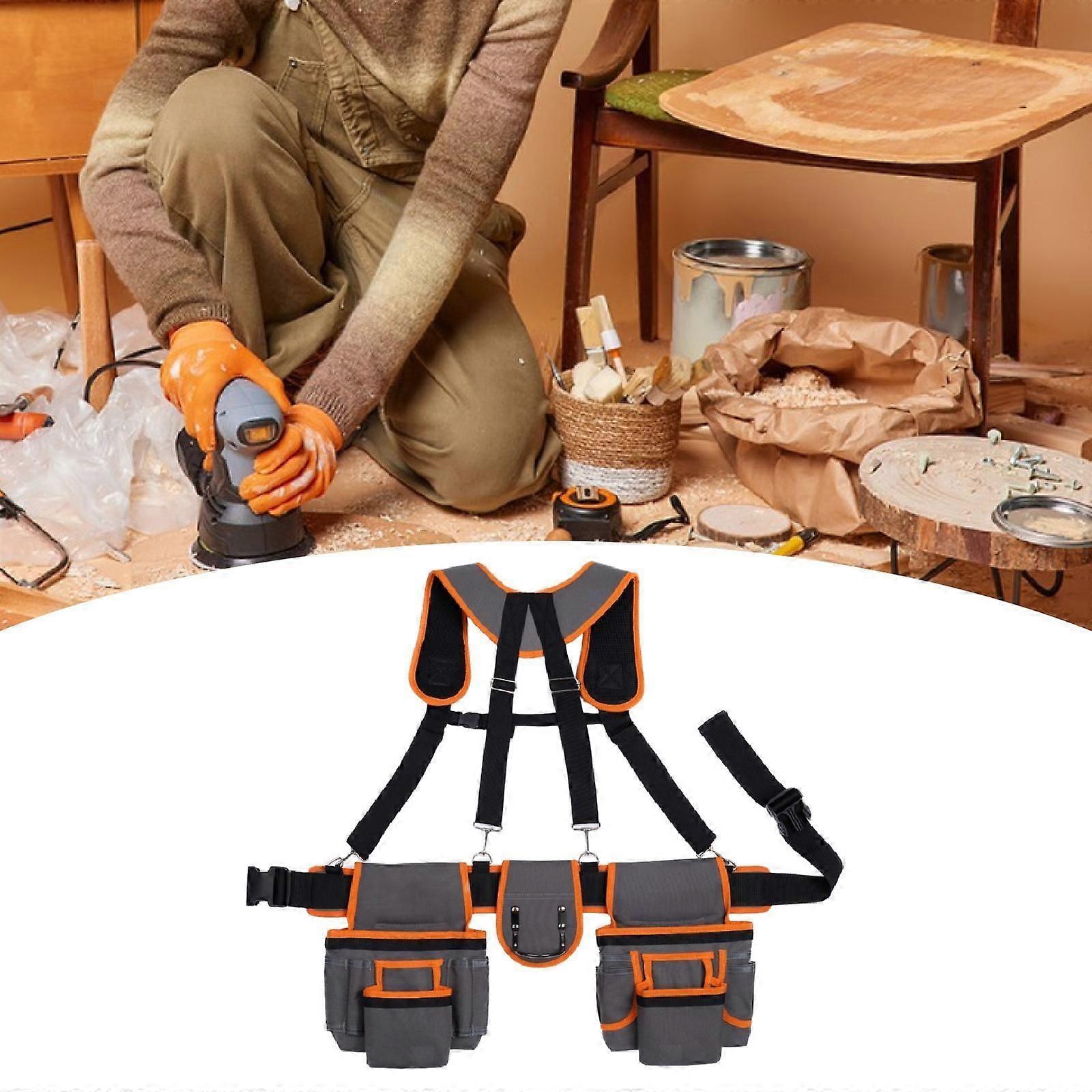Tool Belt With Suspenders, Multi-Functional Adjustable Waist Tool Belt Heavy Duty Tool Organizer Suitable for Electrician, Framers, Carpenter, Constru