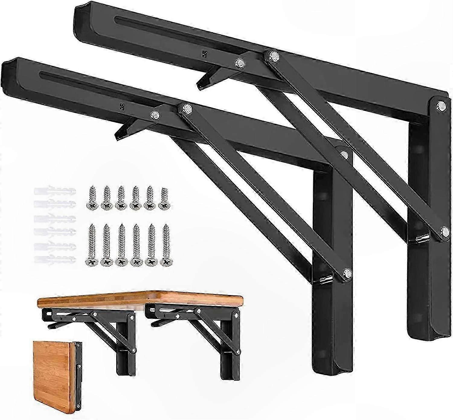 2-Pack Heavy Duty Folding Shelf Brackets - Collapsible Triangle Wall Mount Hinges for DIY Tables, Space-Saving Bench Support Solution