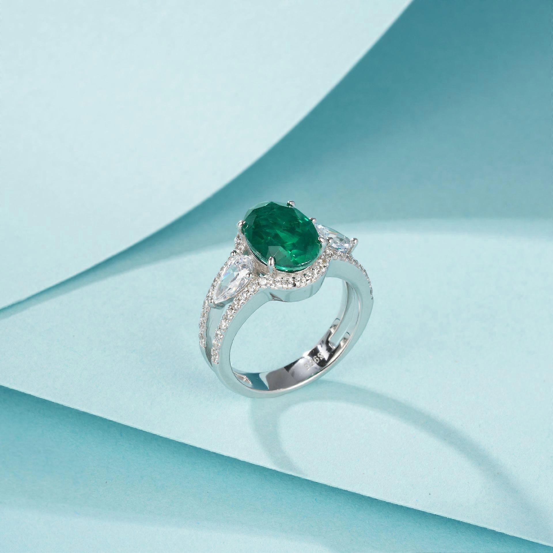 Fresh And Sweet Drop-shaped Nurturing Emerald Ring Light Luxury S925-Green