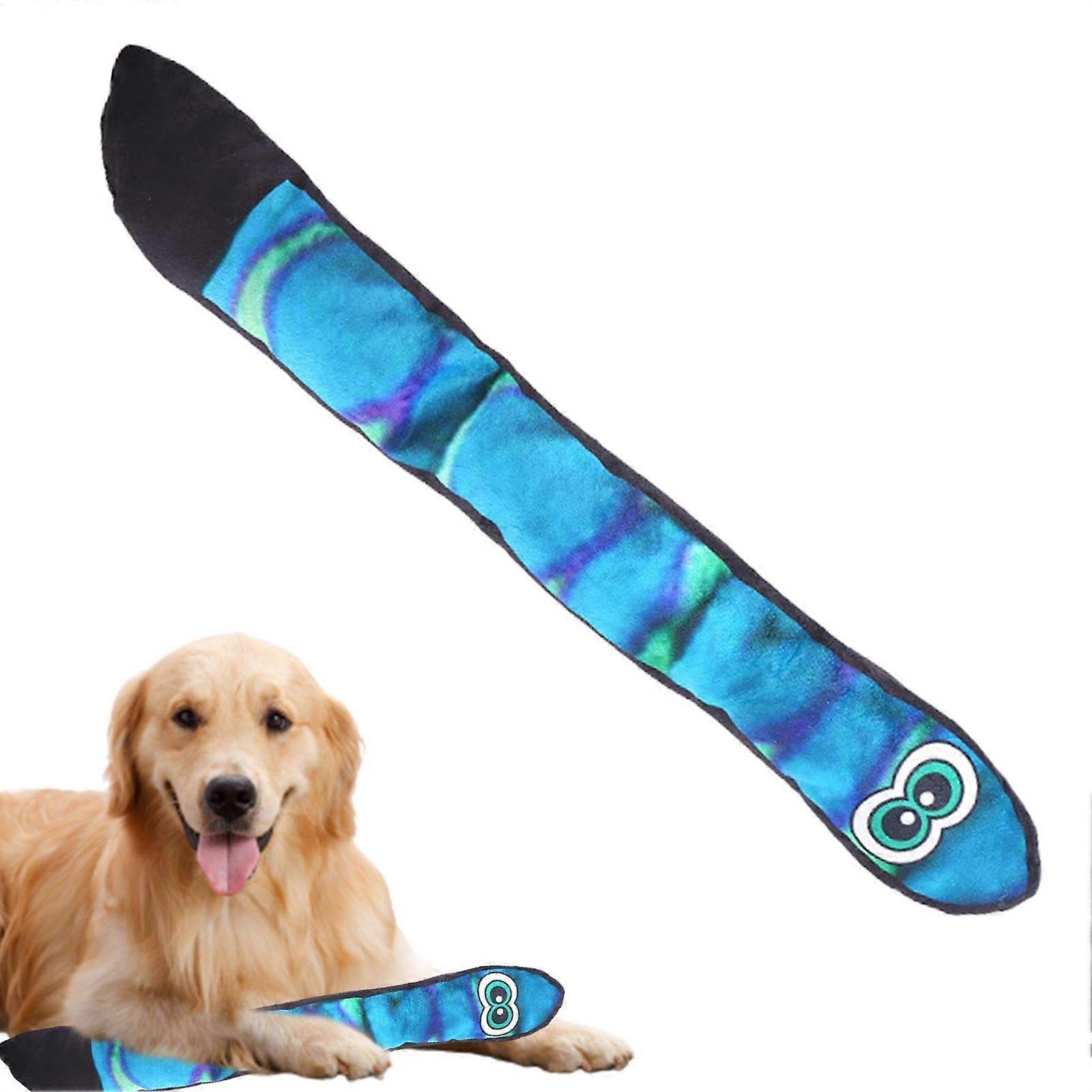 Snake Dog Toy Plush Squeaker Tail Long Chew Toy Rainbow Blue For Small And Large Dogs