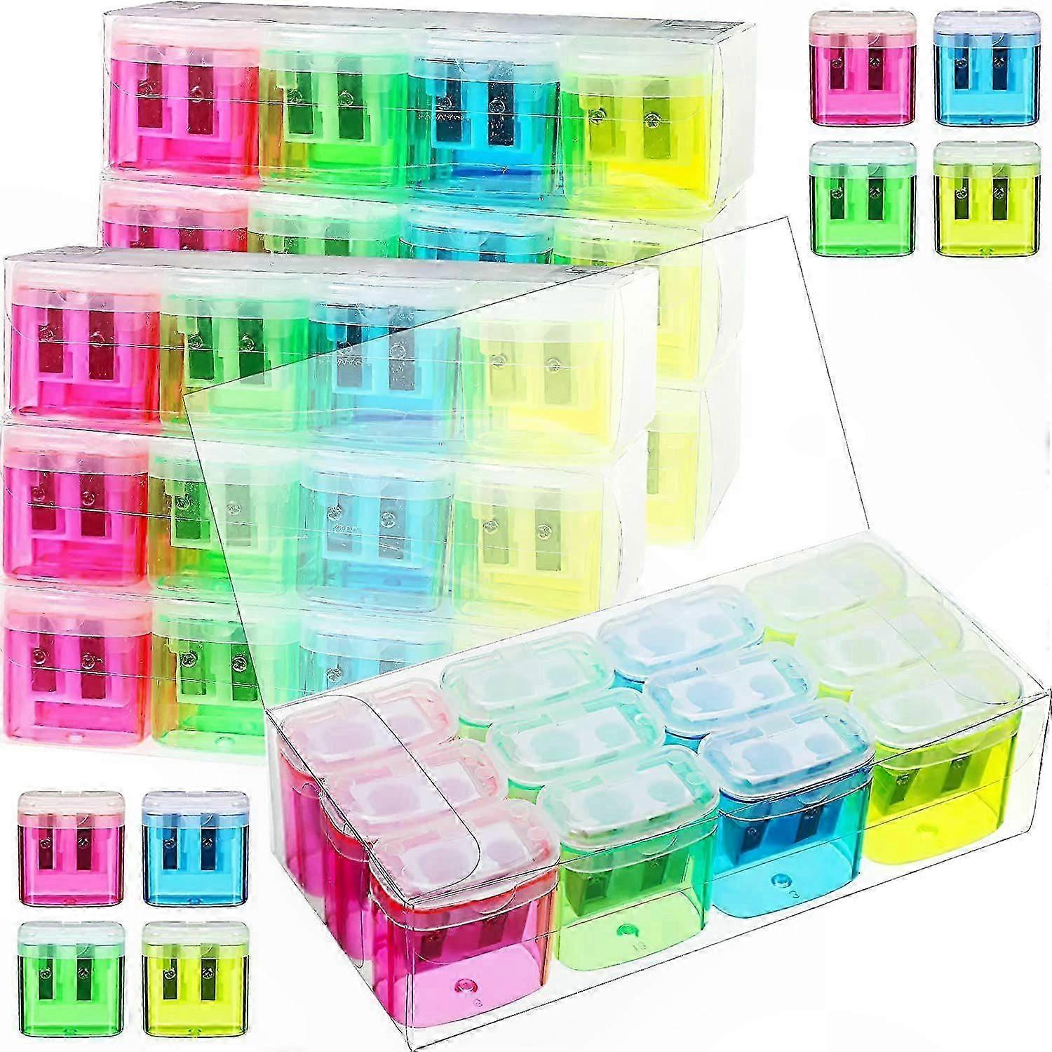 Dual-Hole Manual Pencil Sharpeners with Lid, 96 Pack for Kids, Assorted Colors Handheld