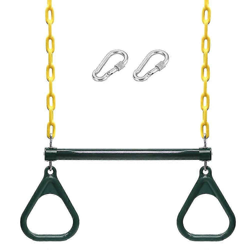 Trapeze Swing Bar and Rings Heavy Duty Playground Swing Set with 47' Plastic Coated Chains and Cara