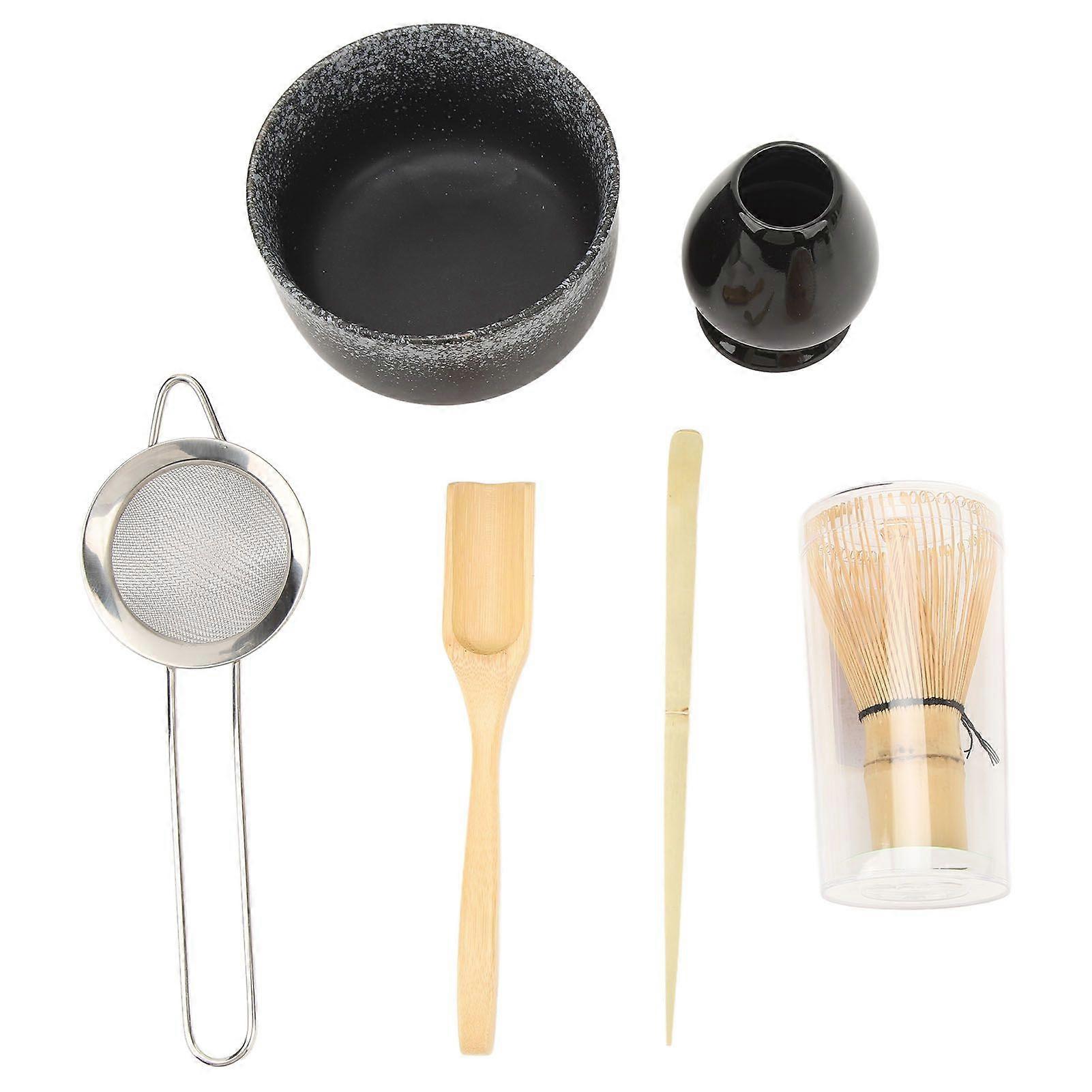 Matcha Set Traditional Tea Whisk Tea Scoop Bowl Filter Handmade Ceremony Kit for Delicate Tea Making Gradient Black