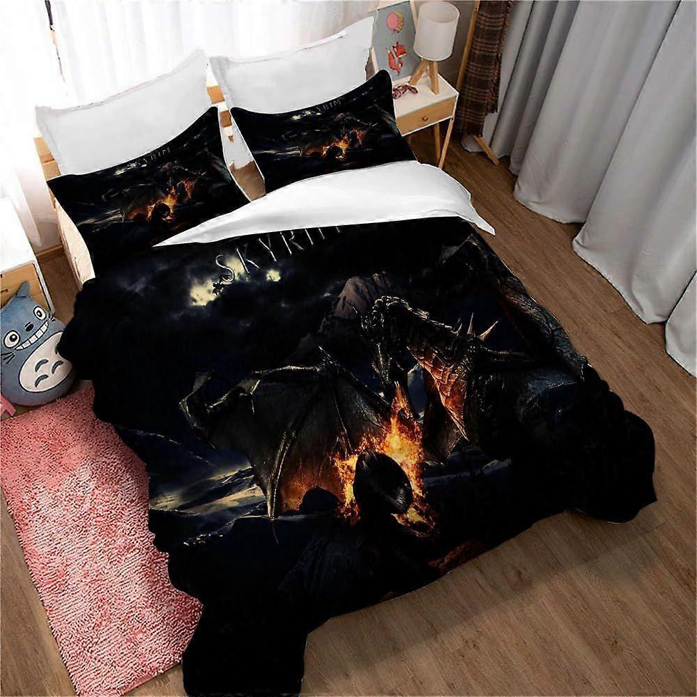 100 % pur coton Elder Scrolls V Skyrim Housse de couette avec fermeture cachée, 3 pièces Soft Home Accessories Literie avec 1 housse et 2 taies d’oreiller 14