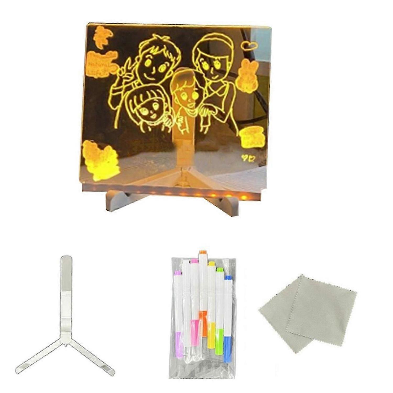 Colorful 7 Colors LED Dry-Erase Note Board Acrylic Message Board with Stand USB Power Rewritable Nig