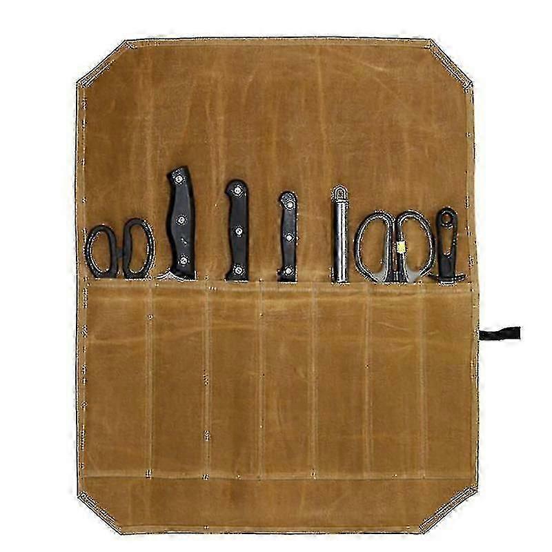 Waxed Canvas Foldable Knife Roll Storage Bag for Professional Chefs and Culinary Use