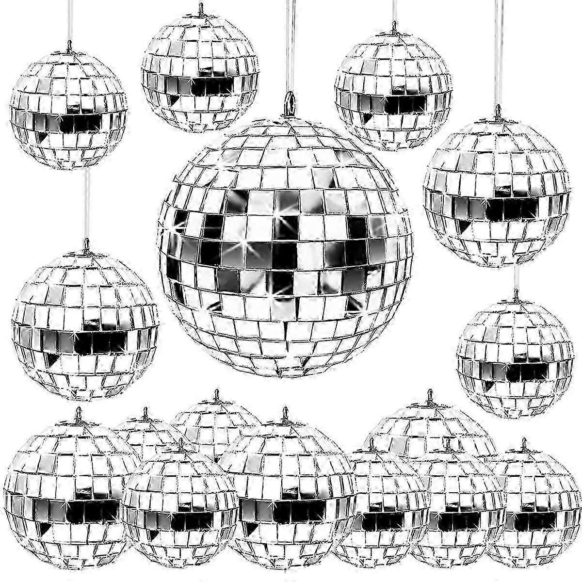 24 Pcs Mirror Disco Ball Hanging, Glass Disco Ball Decor, Silver Disco Decorations, Disco Ball Orna