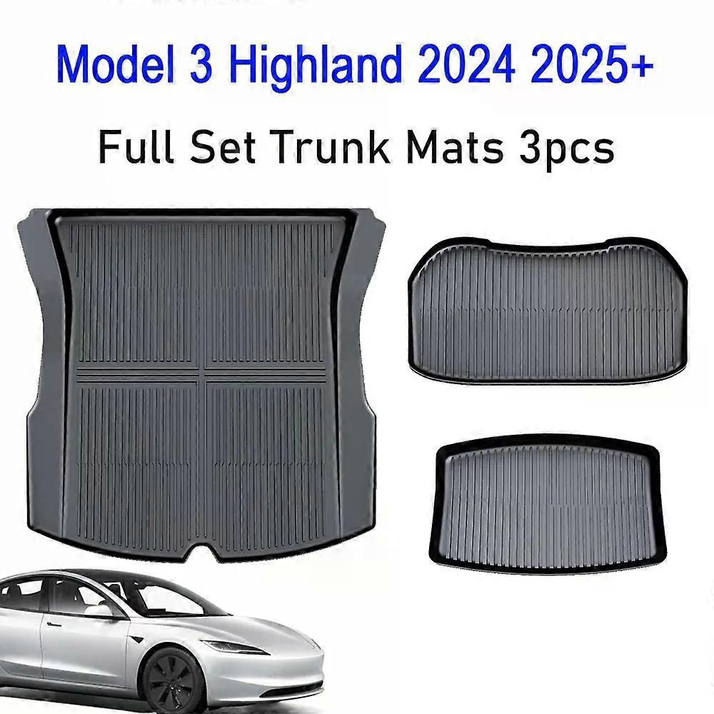Para Tesla Tapete de Chão Modelo Y 2021-2025 Modelo 3 Highland Tapete de Bagagem TPE à prova d'água Anti-derrapante Conjunto de Forro de Piso