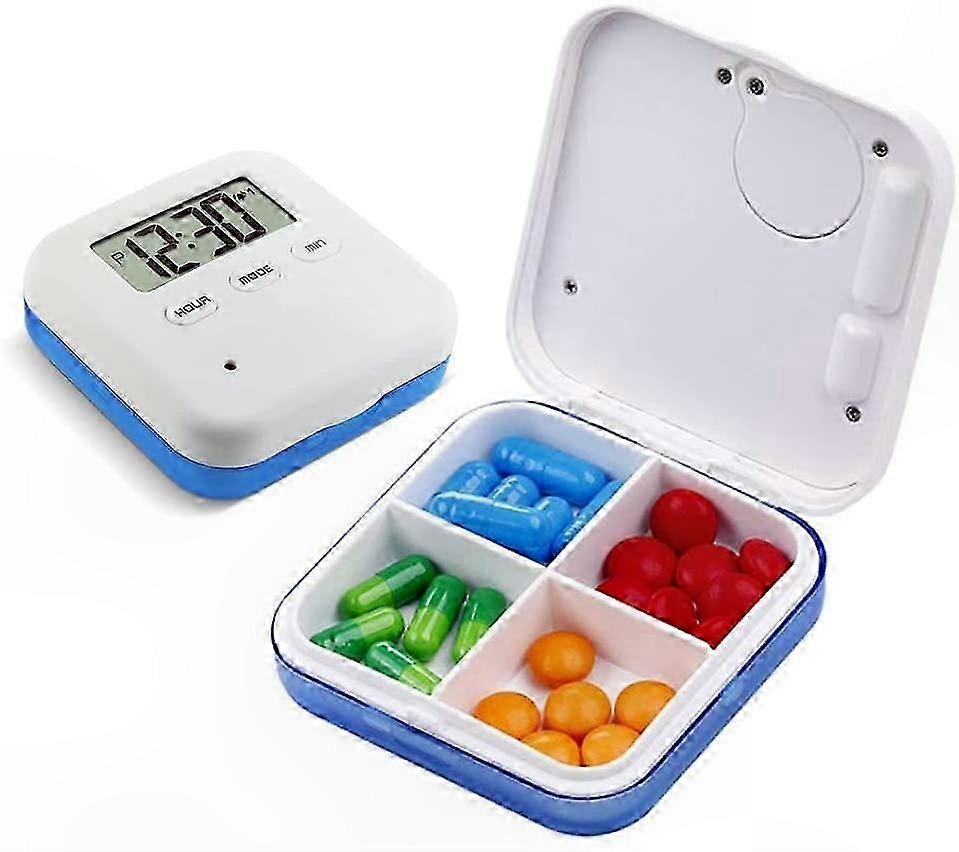 4-Compartment Smart Pill Organizer with Alarm, Portable Digital Timer and Reminder for Vitamins