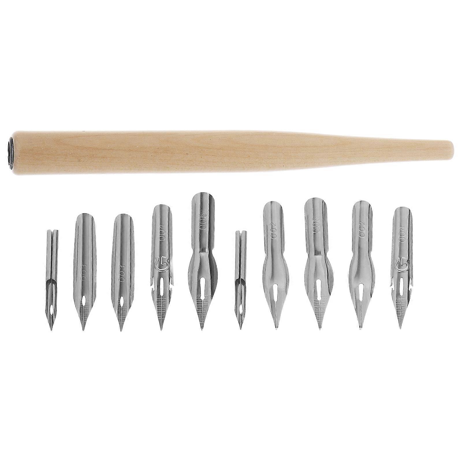 Dip Pen with Wooden Handle for Writing Using Replaceable Stainless Steel Nibs 1Set