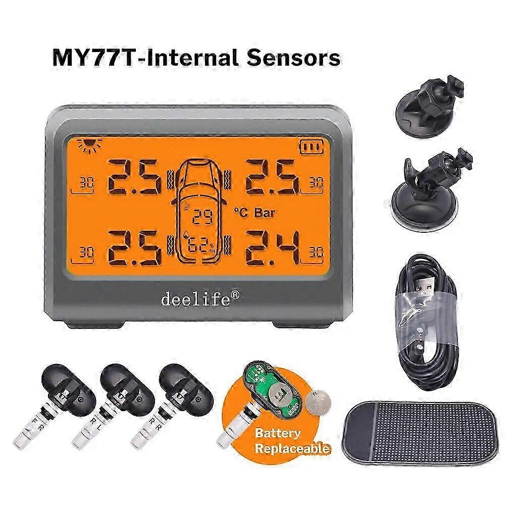 2025 Deelife Car TPMS Solar Tire Pressure Monitoring System For 4 Wheel Alarm Warning With 0-8 Bar Tyre TMPS 4 Sensors