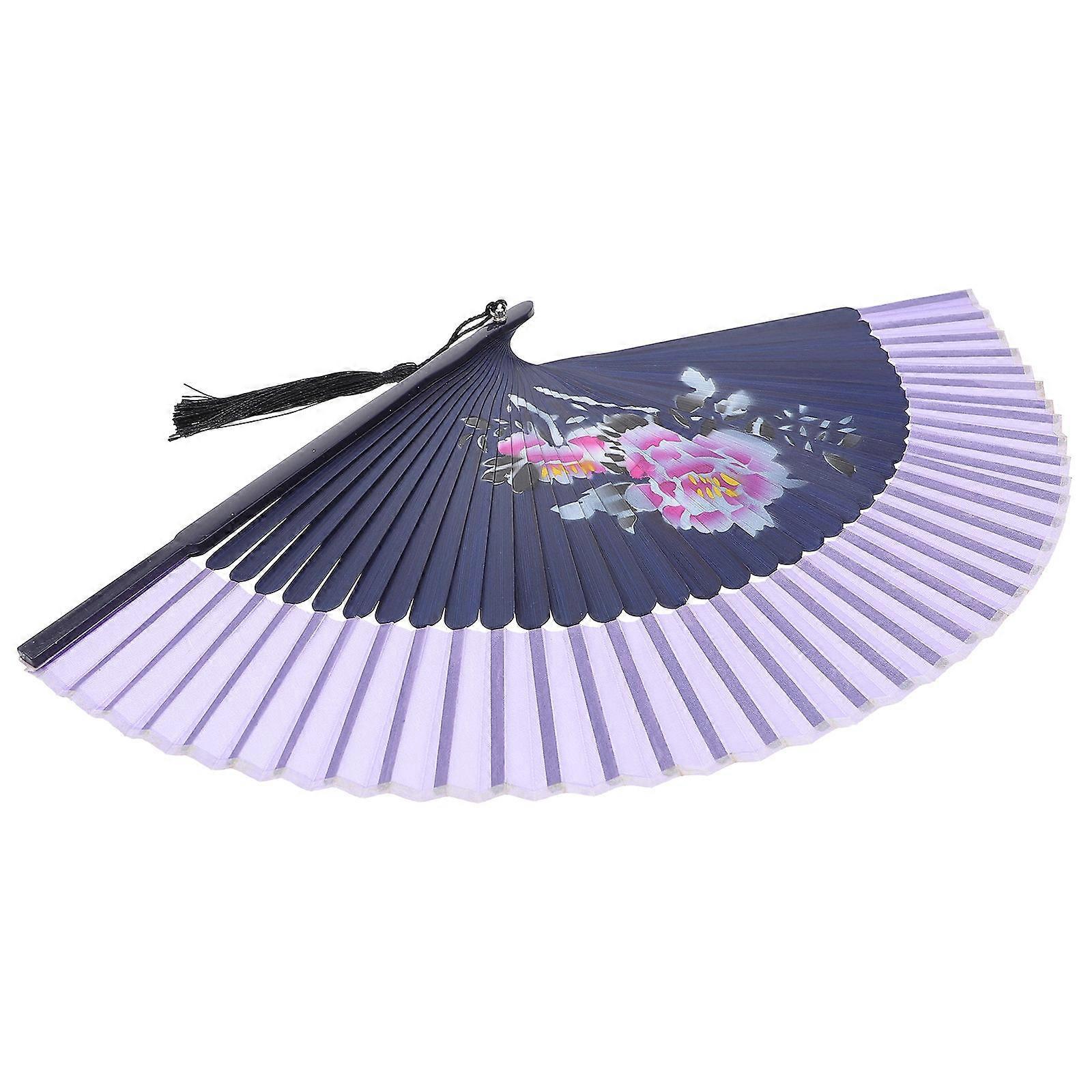 Handheld Folding Chinese Fan Decorative Flower Pattern Design for Summer Cooling and Dance Performance 1Set in Purple Silk and Bamboo