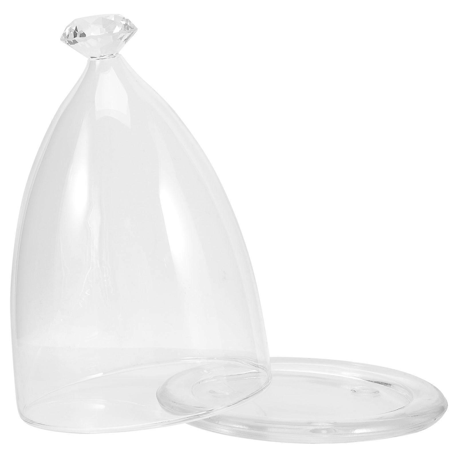 Transparent Glass Dome with Base for Flower Craft Storage 3Pcs Covers