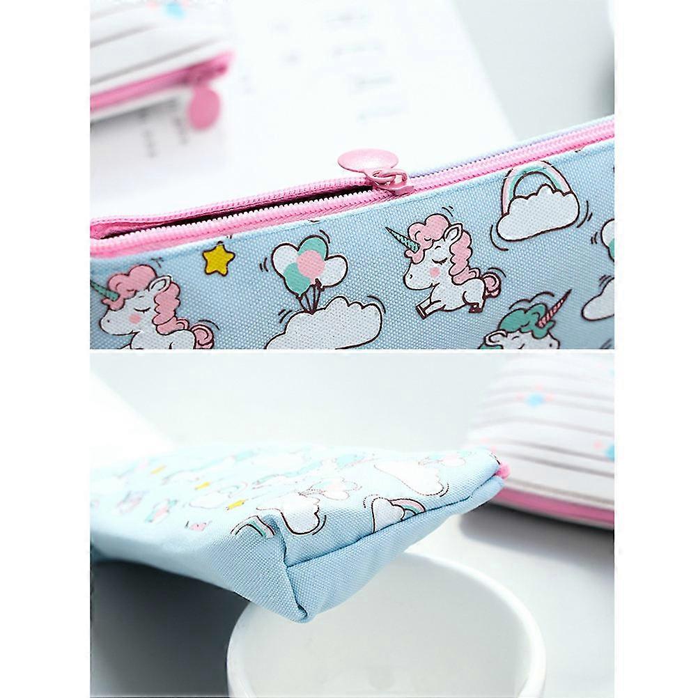 Blue 2Pcs Pencil Case for School Use Cute Stationery Bag