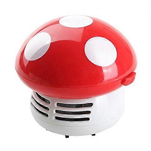 Mini Dust Vacuum Cleaner Mushroom Shape Table Sweeper 9x9x9cm in 6 Colors - Red, Compact Design for Home Office Use