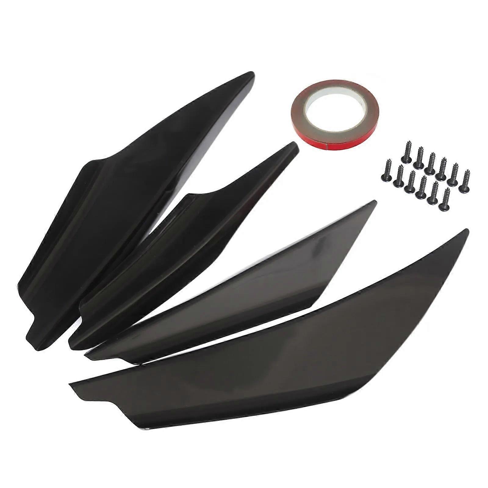4pcs Universal Front Bumpers Spoilers Set, Carbon Fiber, Glossy Black, Auto Front Bumper Canards Splitter, Diffuser Kit