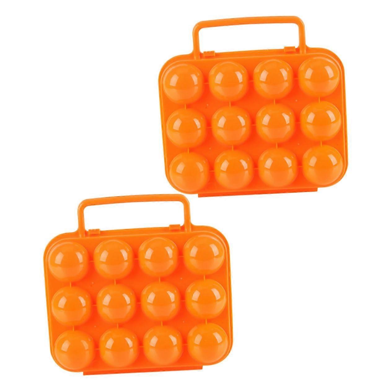 Portable Storage Box TwoPack With Shockproof Carrier, Stackable Egg Protector Tray, Orange For Refrigerator And Camping