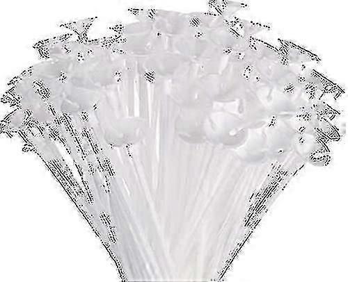 100個のバルーンスティック、プラスチックはパーティーの装飾のためのカップで耐久性のある乳白色のスティックホルダーを厚くします