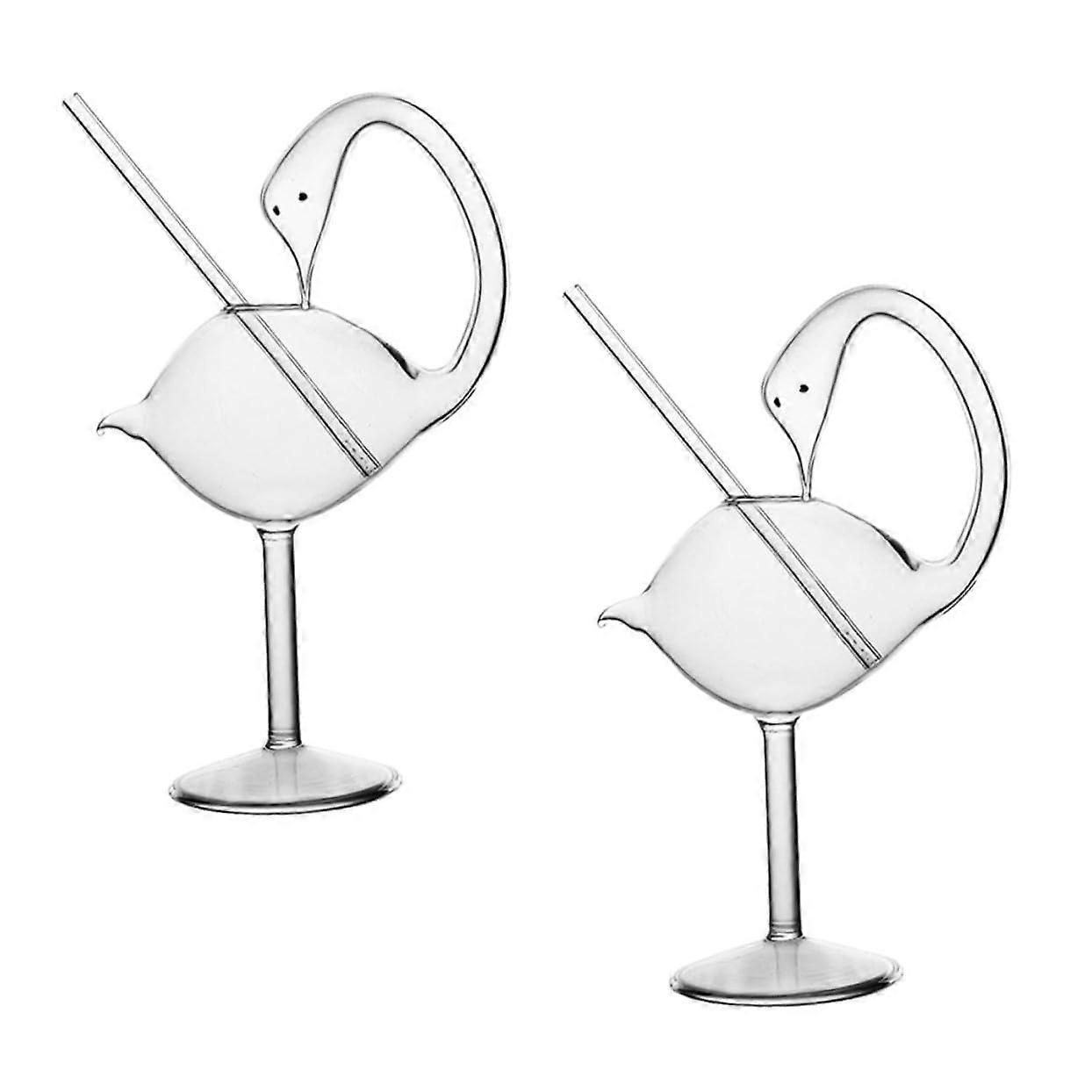 2Pcs Creative Swan Shape Wine Glasses, Transparent Stemware, Home Bar Glassware For Whiskey Wine Juice And Mixed Drinks