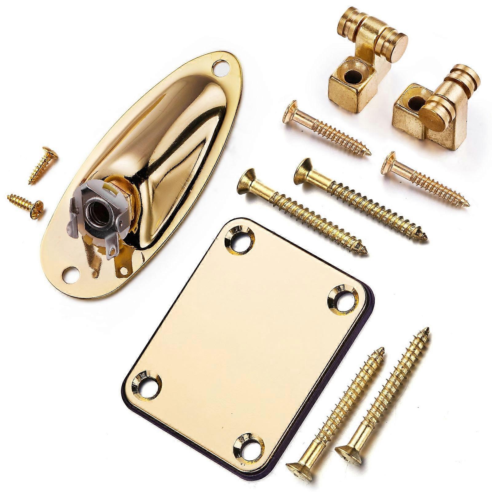 Guitar String Tree Retainer Set Guitar Loaded Socket Plate with Screws for Replacement Gold