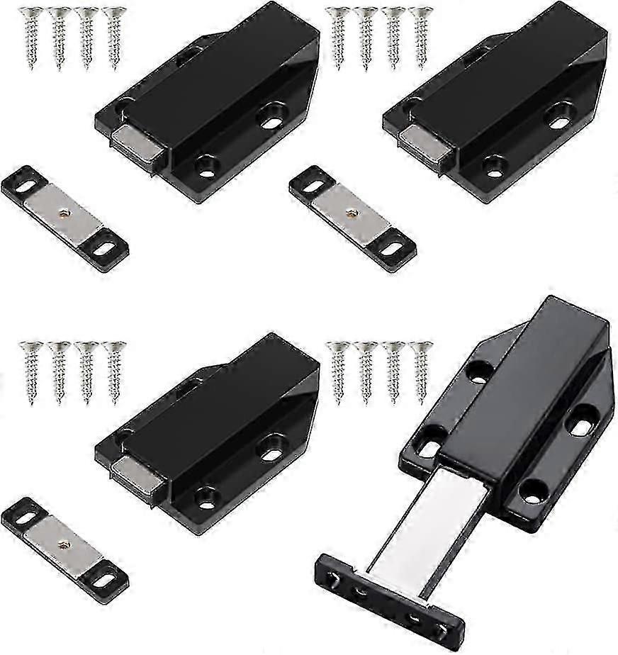 4 Pieces Magnetic Push Latches, Push to Open Closet Door Damper, Magnetic Push Open Latch Push Closet Magnetic Closers for Cabinet Black