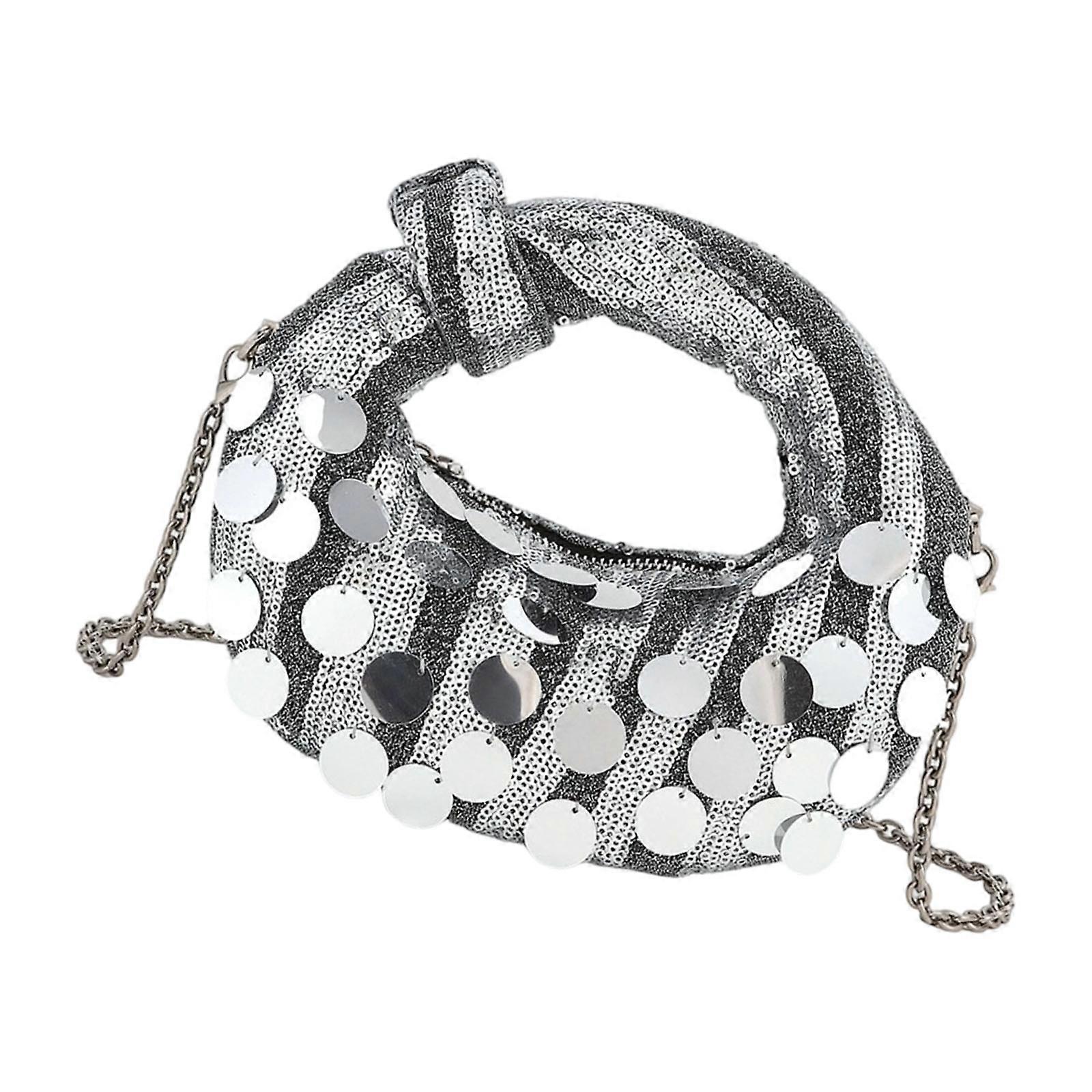 Sparkling Evening Bag Sequins Detail Compact Design Shoulder Bags Crossbody Purse Party Handbag Multiple Color Option  Silver