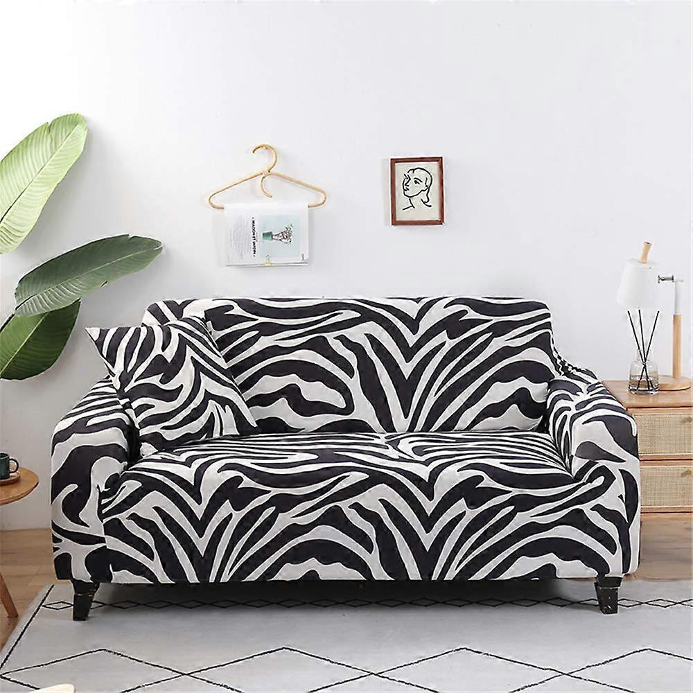 Sofa Cover for 4 Seater Couch, Stretch Elastic Slipcover with Armrests, Printed Zebra Pattern Fabric Protector