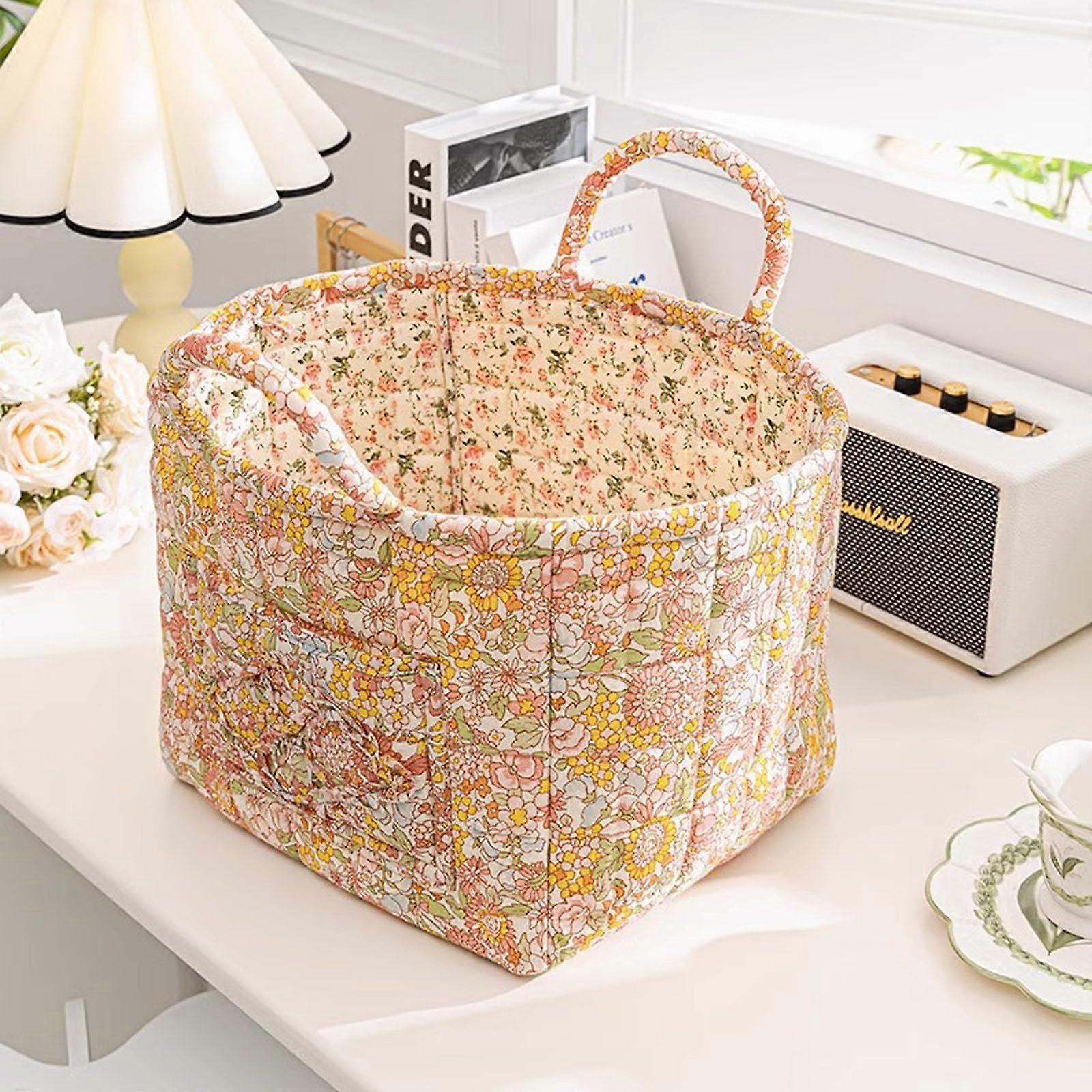 Large Boho Fabric Storage Basket with Handles, Collapsible Cotton Bin for Home Organization and Shopping