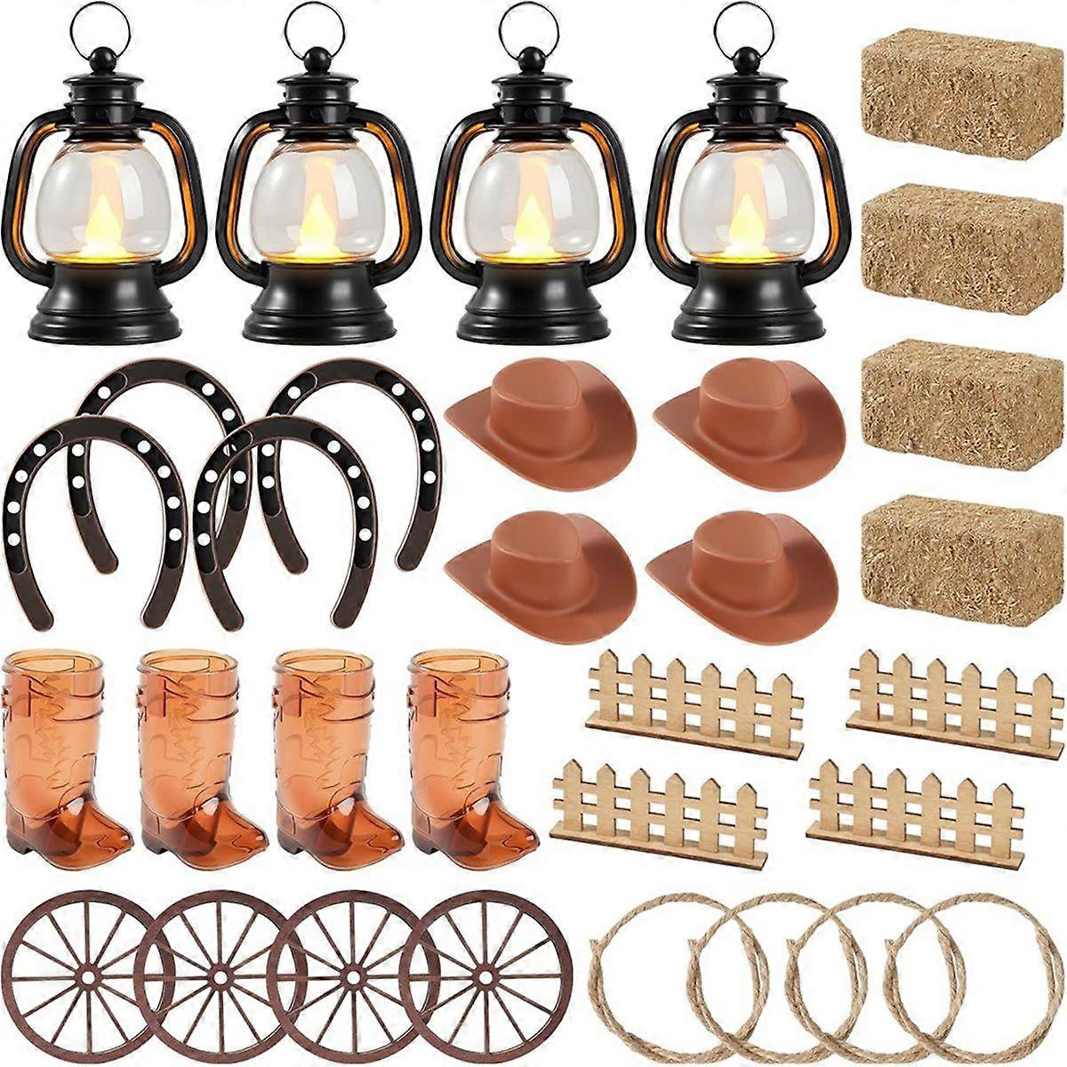 32 Pcs Western Centerpieces for Tables, Mini Hay Bales Mini Lanterns for Centerpieces, for Tables o
