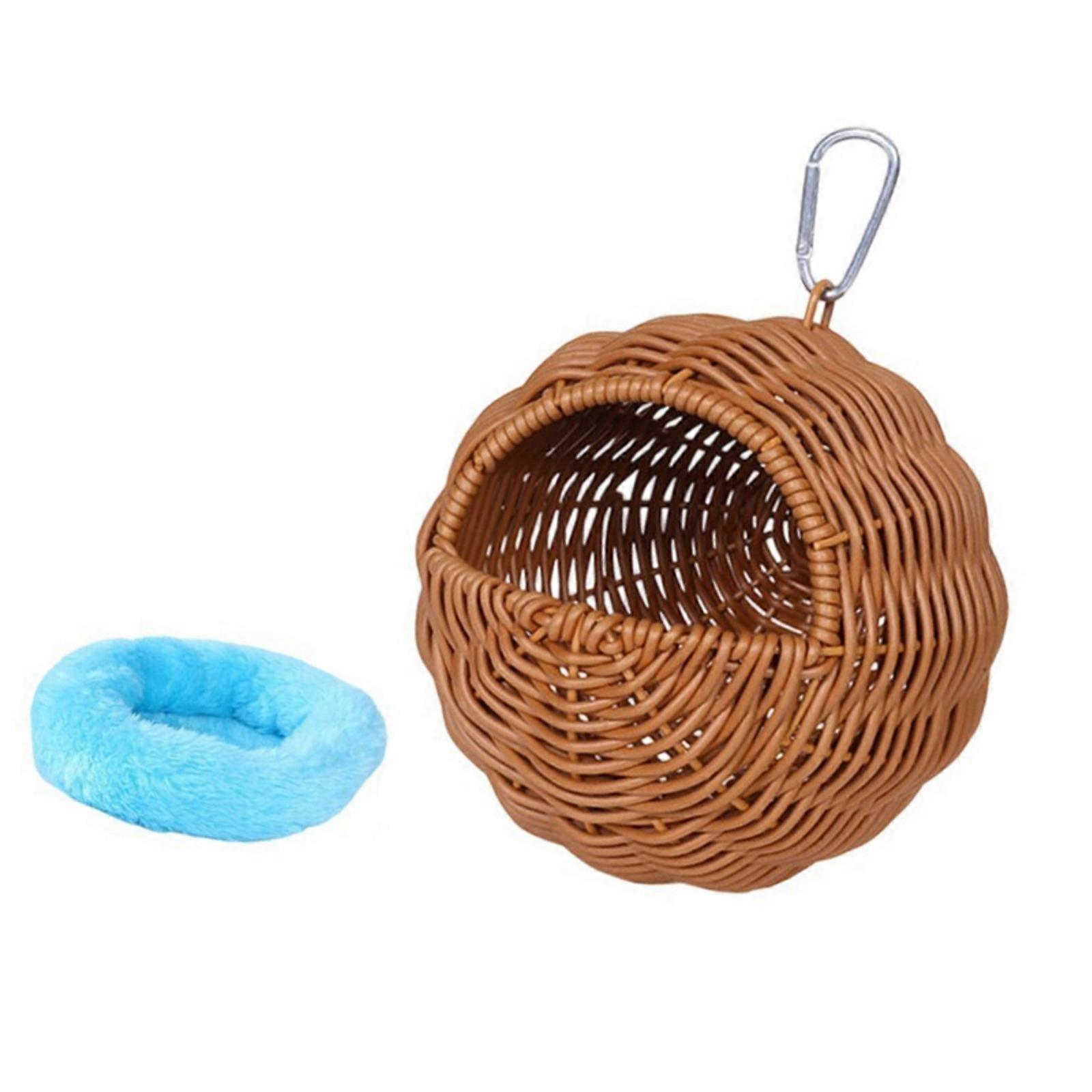 Small Bird Nest Weave Plastic Artificial Rattan Bird House Cage Accessories with Pad For Parakeets Finches Secure Shelter Multicolor