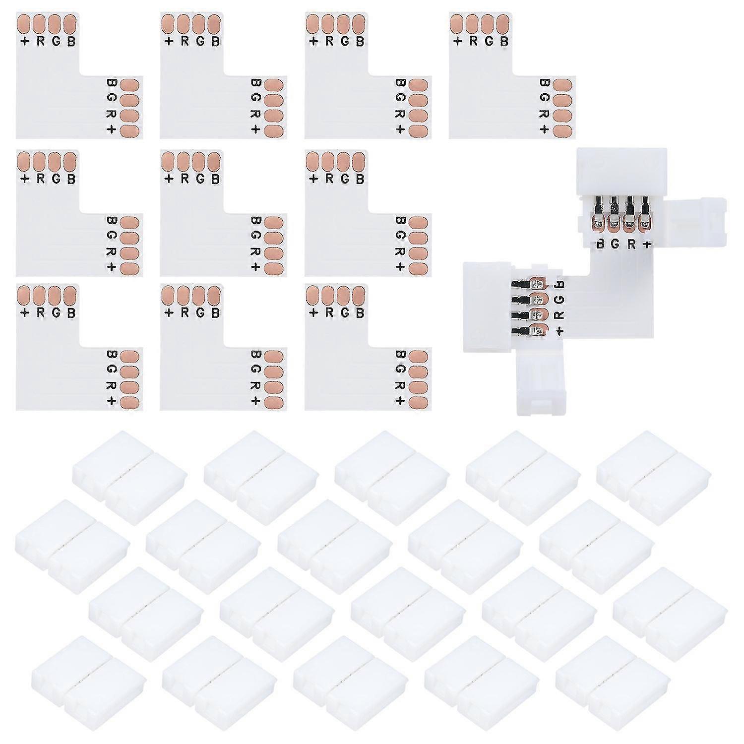 10Pcs LED Strip Connectors L Shape 4-Pin with 20Pcs Connector Clips for RGB SMD 5050 3528 LED Light