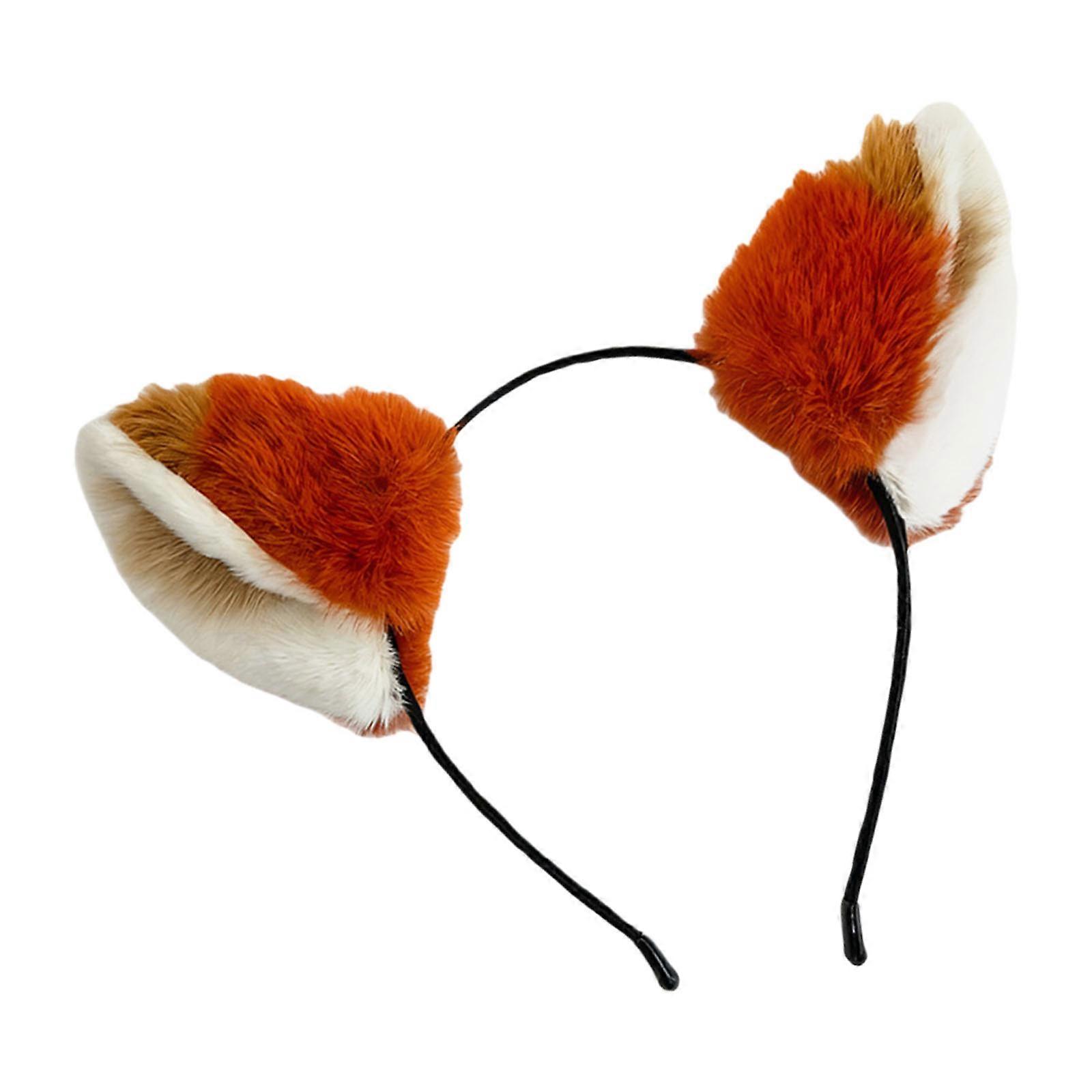 Plush Foxes Ear Hairband Theater Performances Accessory Practical Structure Photoshoot Costume Event  reddish brown