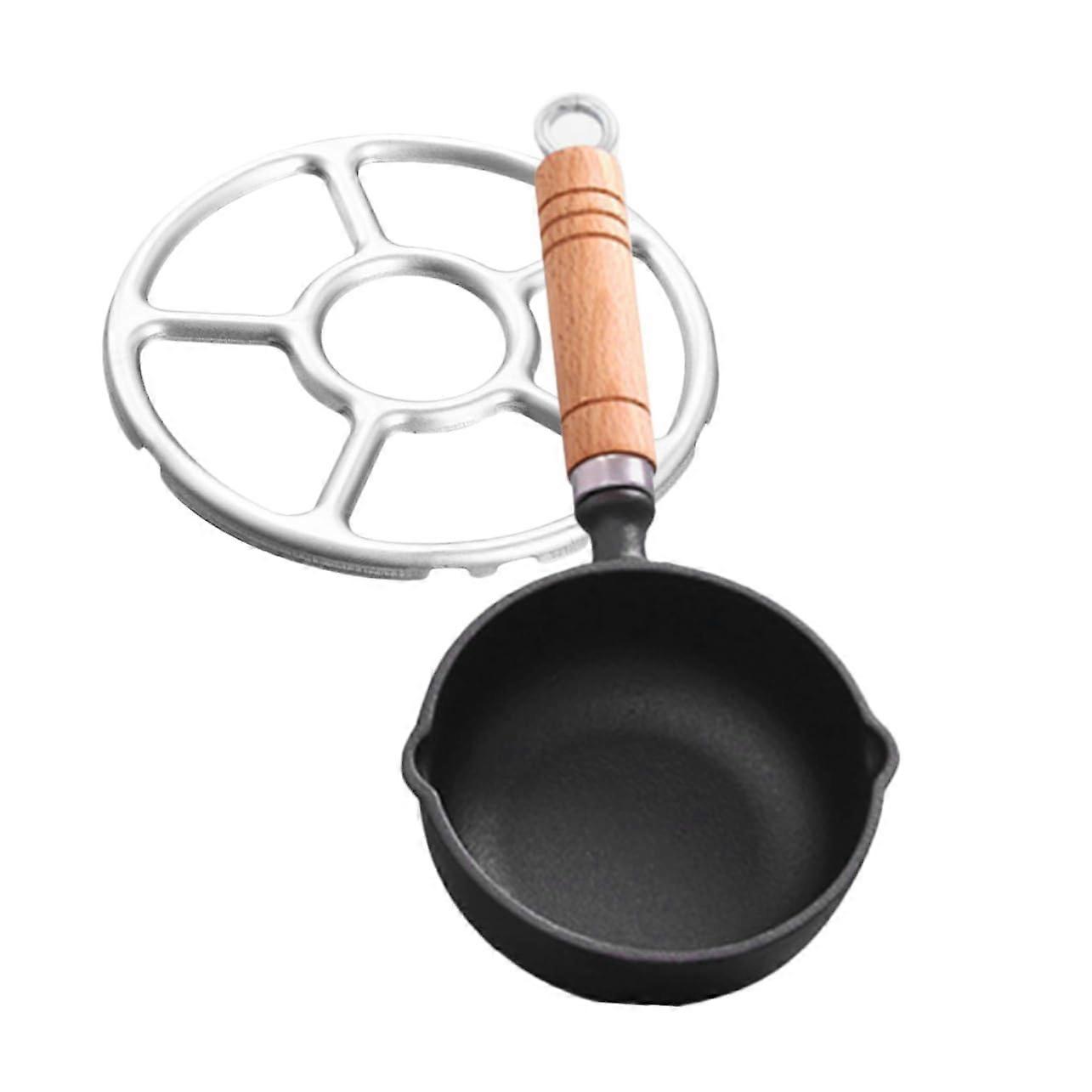Cast Iron Small Wok and Frying Pan Set with Stove Rack Mini Butter Warmer for Eggs and Sauces