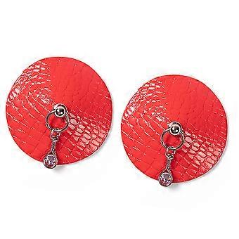 Women Pasties Nipple Covers with Rhinestones Pendant Snakeskin PU Leather Breast Pasties Bra Body Jewelry Accessories  Yellow