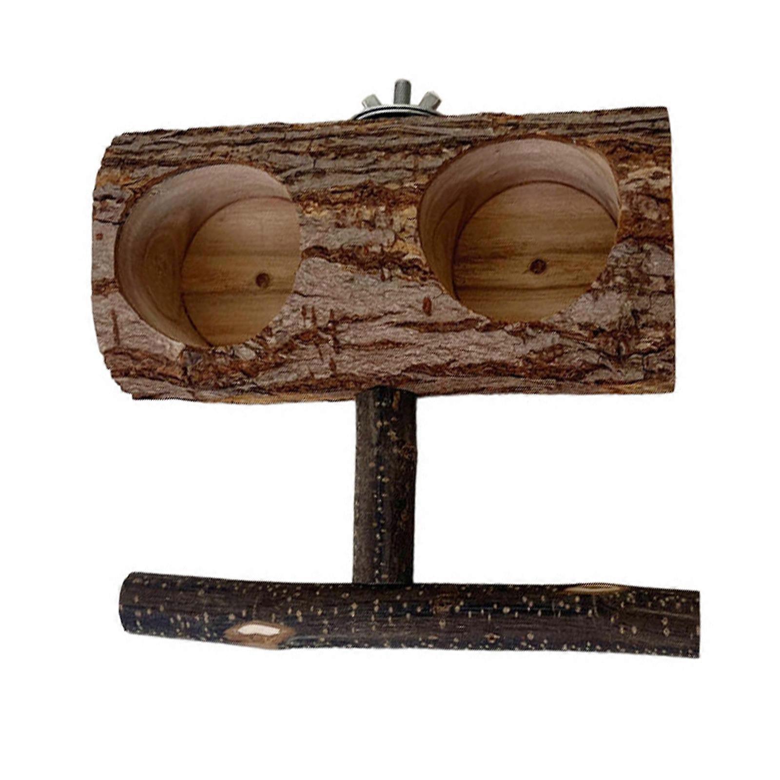 Double Compartment Bird Feeding Bowls Small Bird Stable Natural Wood Stand for Budgies and Conures Multicolor