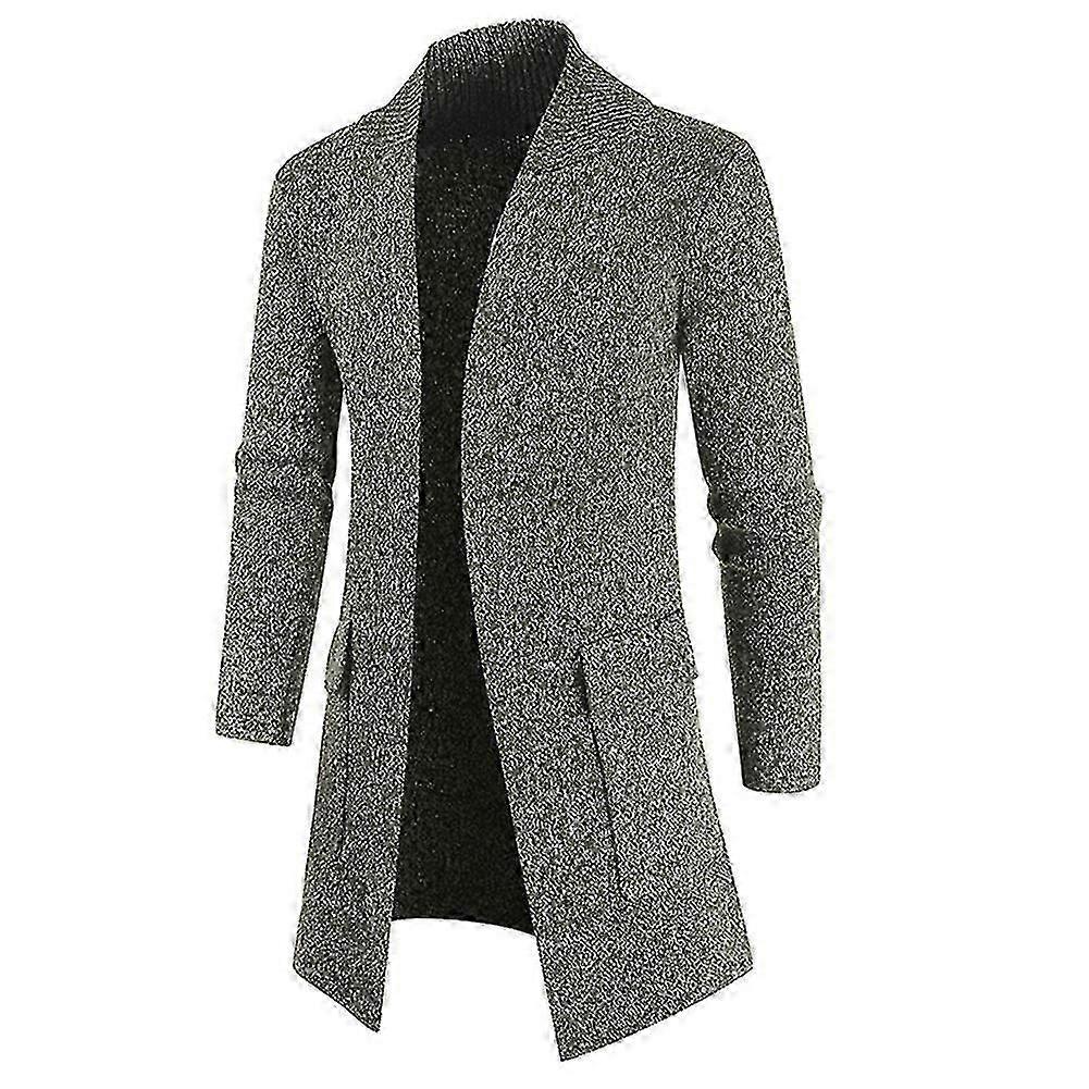 Mens Casual Solid Color Knitted Long Jacket