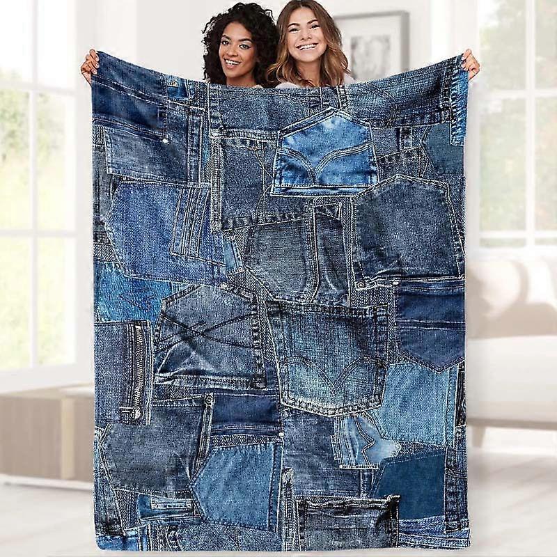 Denim Patchwork Blanket - Denim Patchwork Bedspread with Fringe