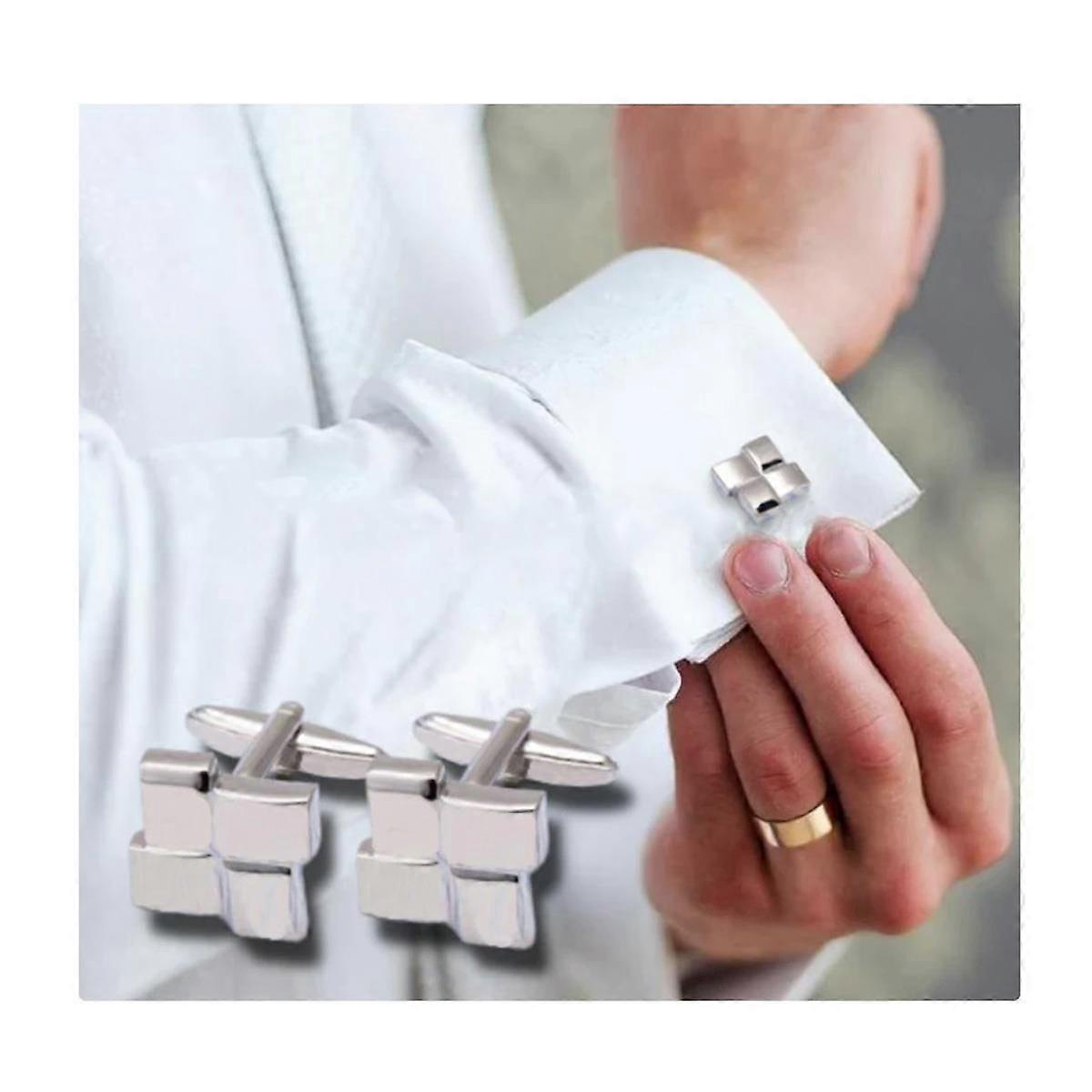 Mens Smart Overlapping Cufflinks Unique Design Square Rectangle Gift Quick UK Dispatch