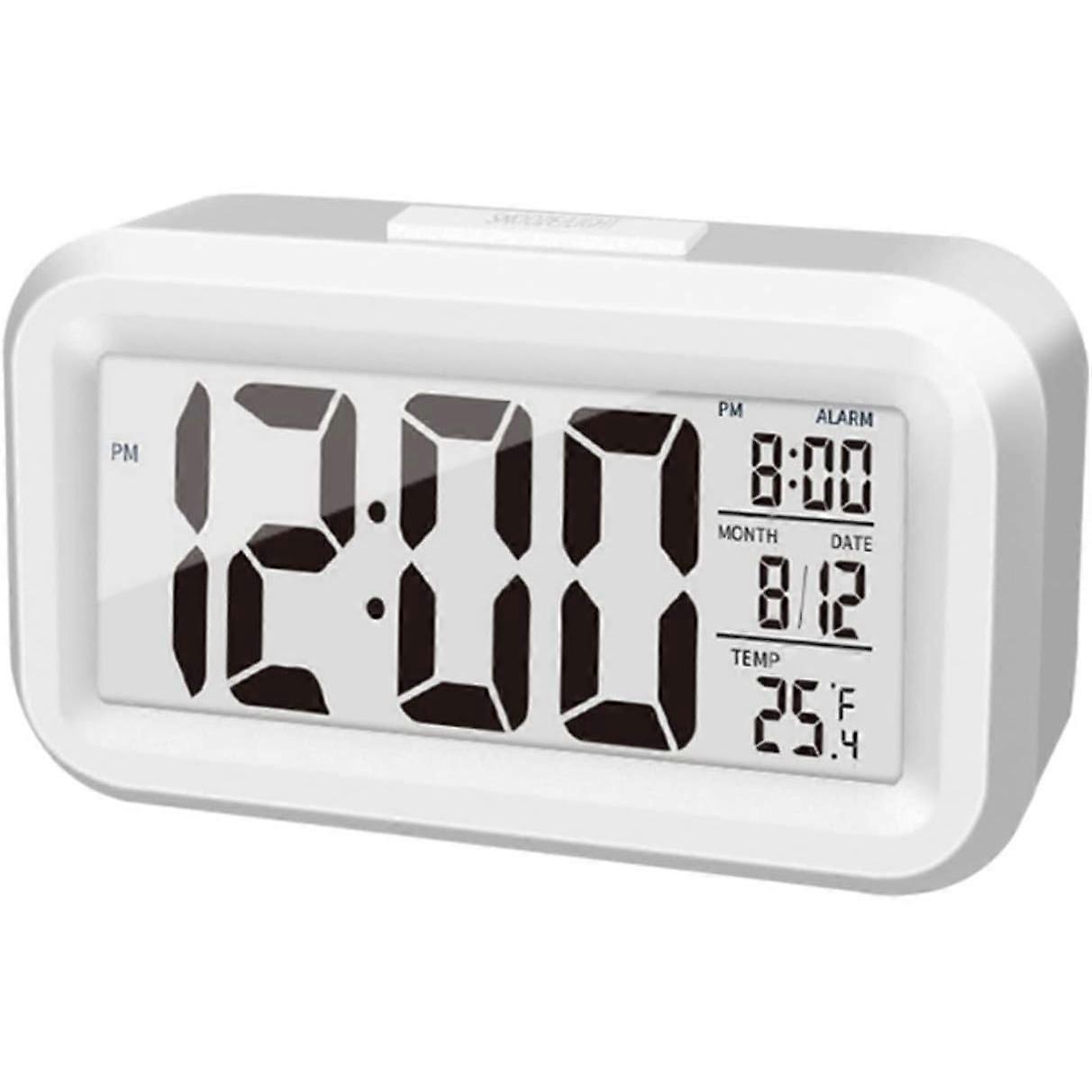 Upgraded digital alarm clock, 4.3-inch LED display with temperature, portable battery-operated bedside alarm clock