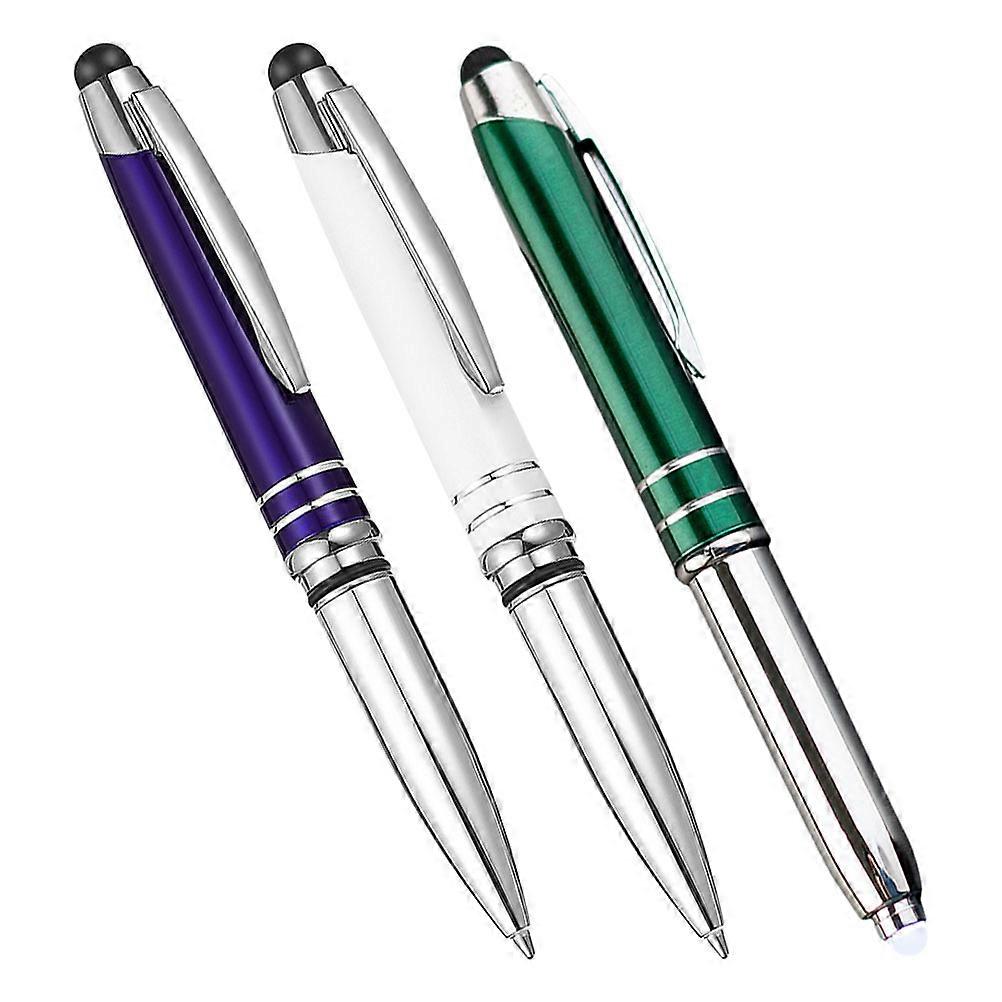 LED Lighted Stylus Pen Ballpoint Pen for Writing Use 3Pcs Assorted Color Metal