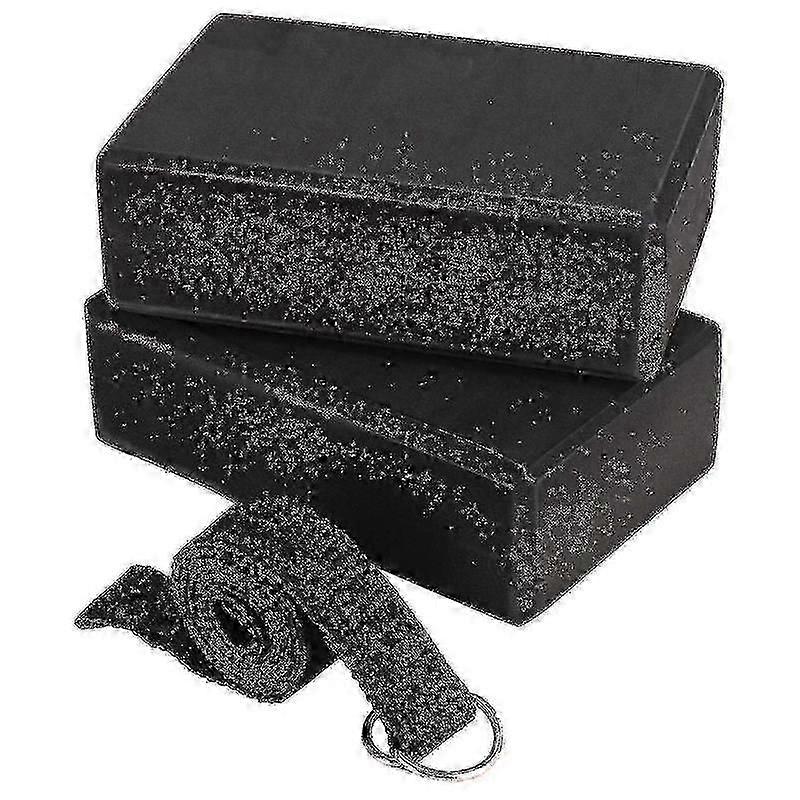 Yoga Block And Strap Set Foam Soft Non-slip Blocks Universal Stretching Workouts Blac_Sep