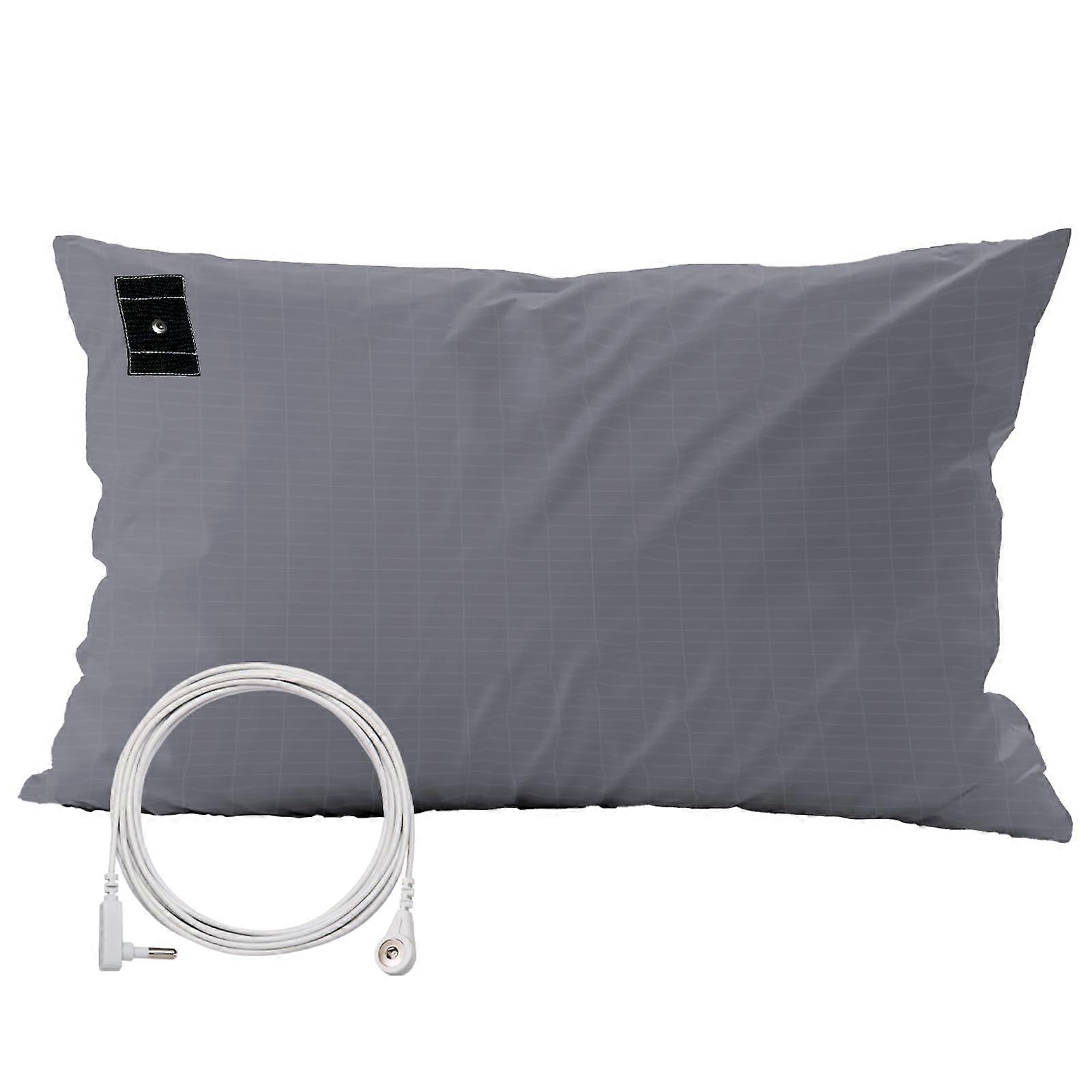Queen Size Grounding Pillowcase with Silver Fiber for Better Sleep, Includes 15ft Cord, Gray