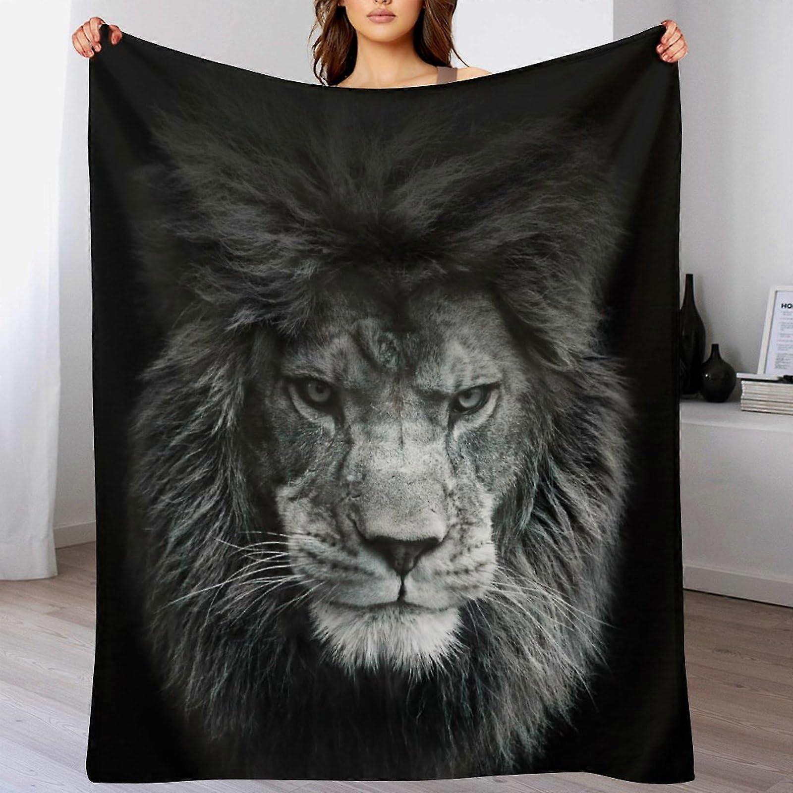 Lion Throw Blanket Soft Cozy Flannel with Velvety Texture, Warm Microfiber 60x50 for Teens