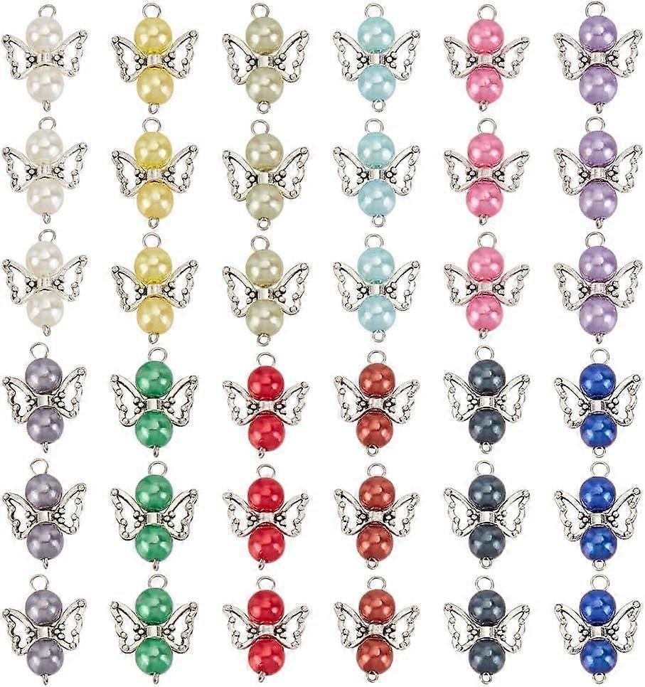 96 Pcs Angel Wings Connector Charms 12 styles Mixed Color Alloy Fairy Angel Linking Pendants Acrylic Beads Angel Links with Double Loops for DIY Keych