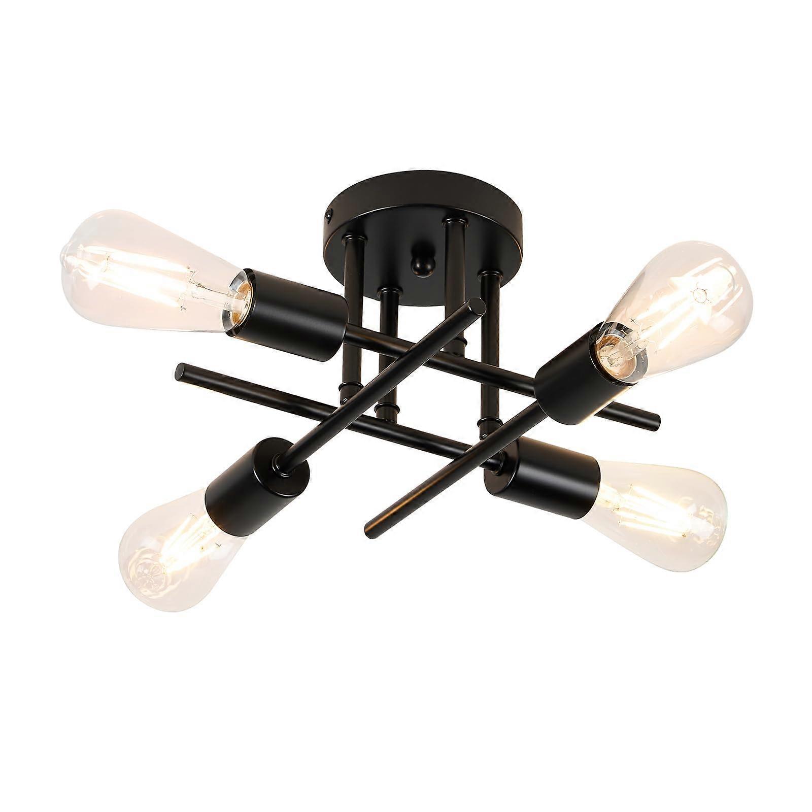 Sputnik Ceiling Light Fixture with Adjustable Arms, Modern Farmhouse 4 Light Flush Mount Matte Black